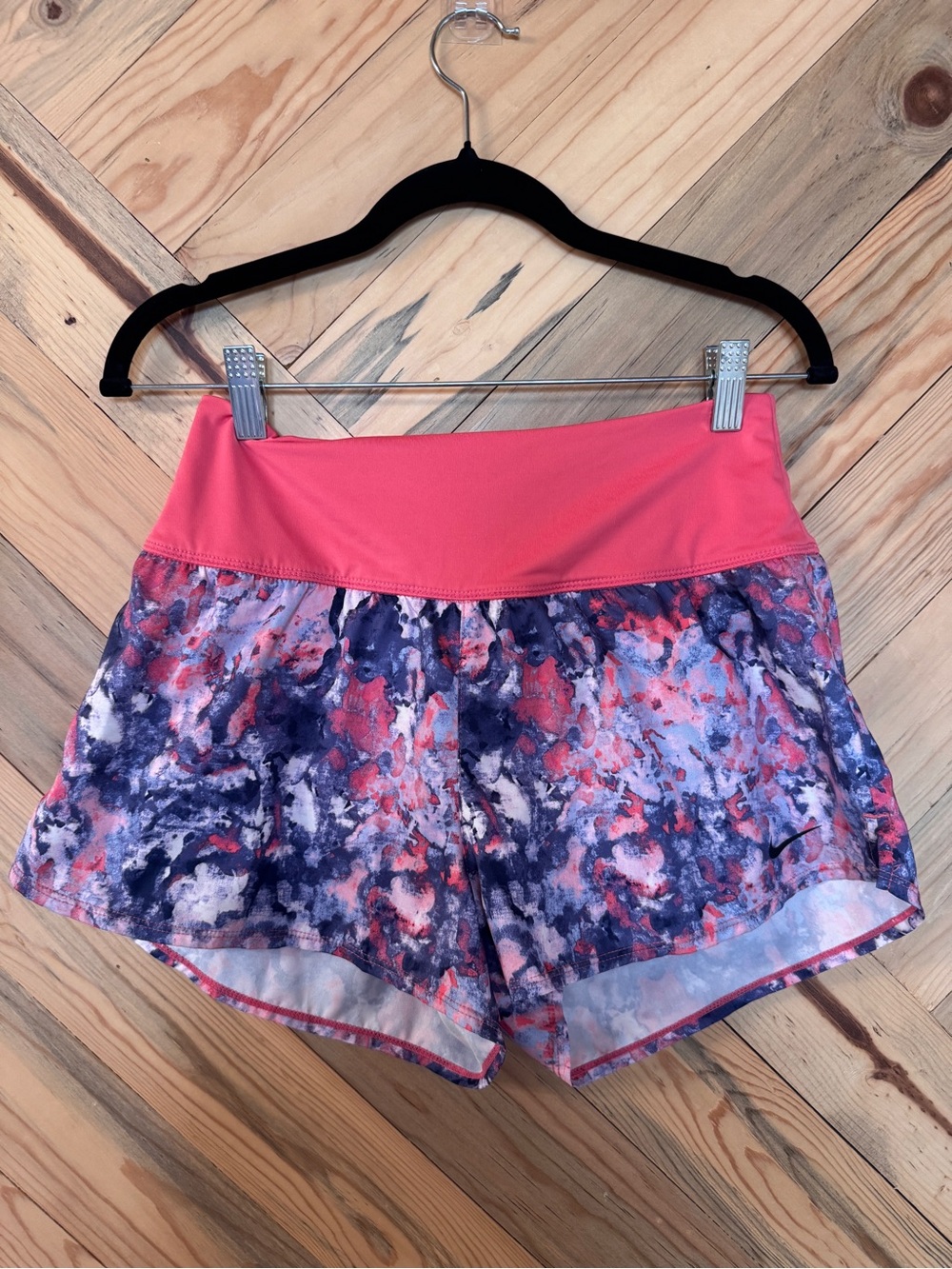 Nike Pink Waistband Multicolor Abstract Print Athletic  Swim Shorts